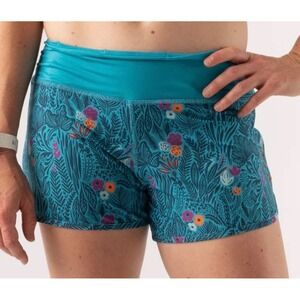 Rabbit Running Shorts With Briefs Sz M Teal Blue Floral  Activewear Workout